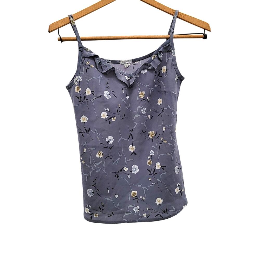 Y2K 00s Vtg Dainty Delicate Floral Ruffle Botanical Spring Layering Camisole S